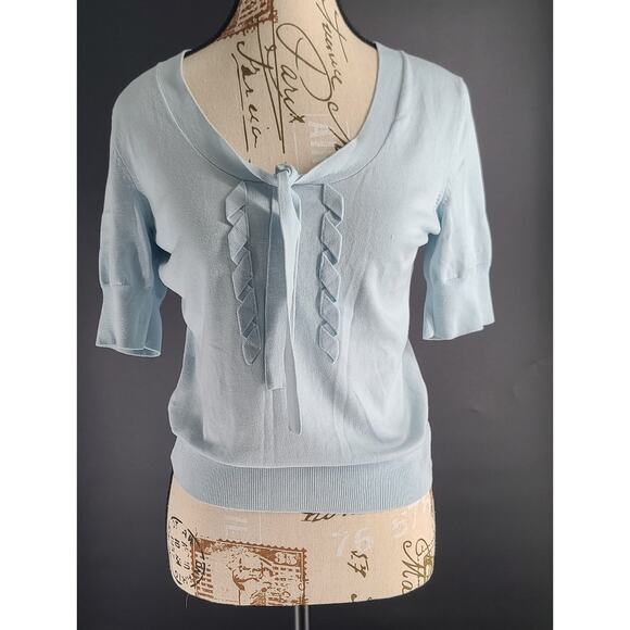 New York & Company Silk baby blue knit top Size small Office chic church career - Picture 1 of 7